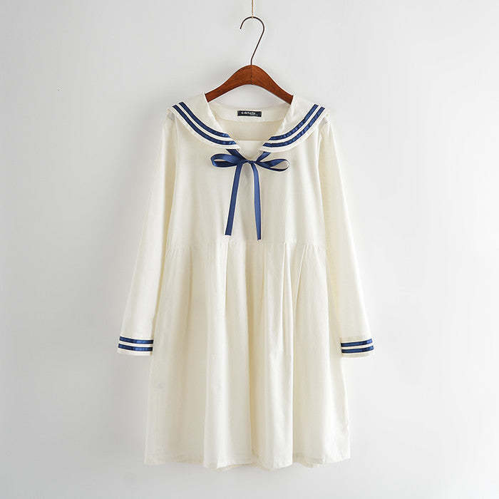 Online discount shop Australia - autumn summer new women's dress female cotton-line Japanese Naval College style sweet striped pure girls dress 2 colors