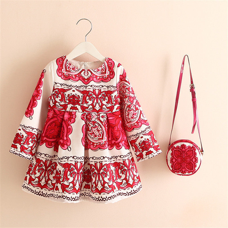 Online discount shop Australia - 2-8years Dress + Bag/set New Cute Kids Baby Girl Fall Long-Sleeve Perfume Princess Flower