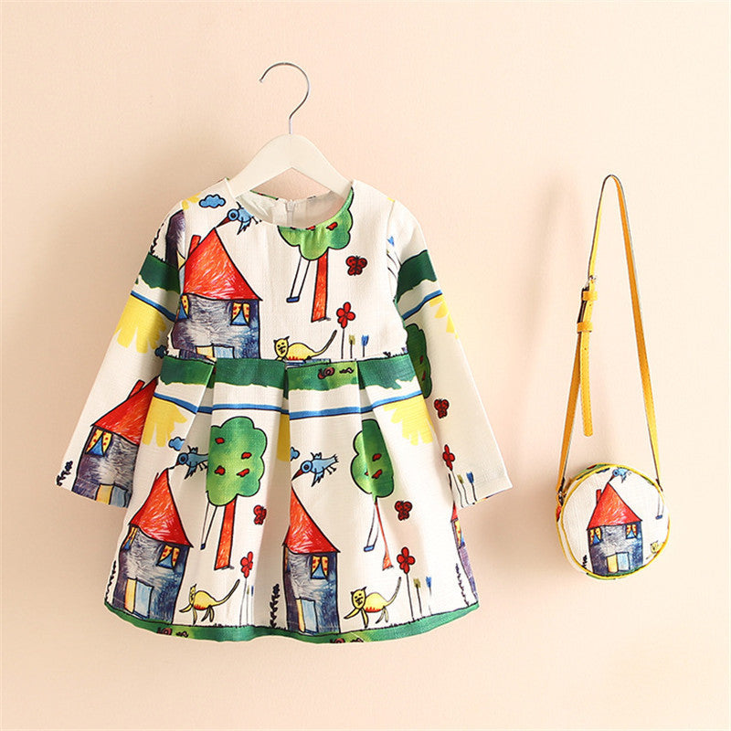 Online discount shop Australia - 2-8years Dress + Bag/set New Cute Kids Baby Girl Fall Long-Sleeve Perfume Princess Flower