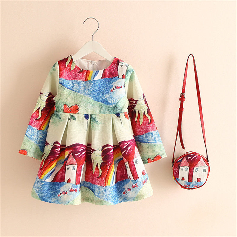 Online discount shop Australia - 2-8years Dress + Bag/set New Cute Kids Baby Girl Fall Long-Sleeve Perfume Princess Flower