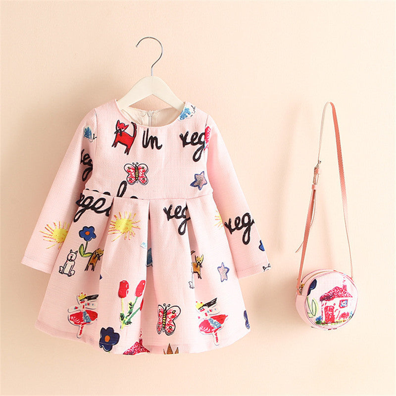 Online discount shop Australia - 2-8years Dress + Bag/set New Cute Kids Baby Girl Fall Long-Sleeve Perfume Princess Flower