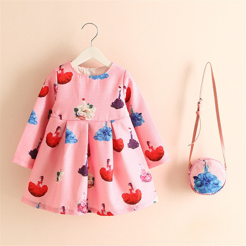 Online discount shop Australia - 2-8years Dress + Bag/set New Cute Kids Baby Girl Fall Long-Sleeve Perfume Princess Flower