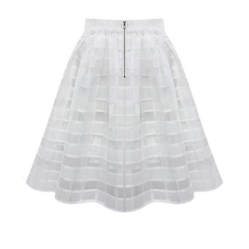 Women Organza Midi Skirts Style Elastic High Waist Zipper Ladies Skirt Female Pleated A Line Tulle Skirts #2415