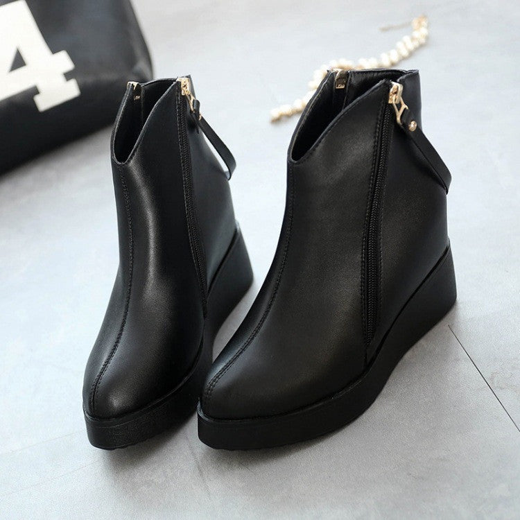 Women's Ankle Boot PU Leather Increased Height Fashion Boots Pointed Toe Wedges Shoes For Women XWX2668