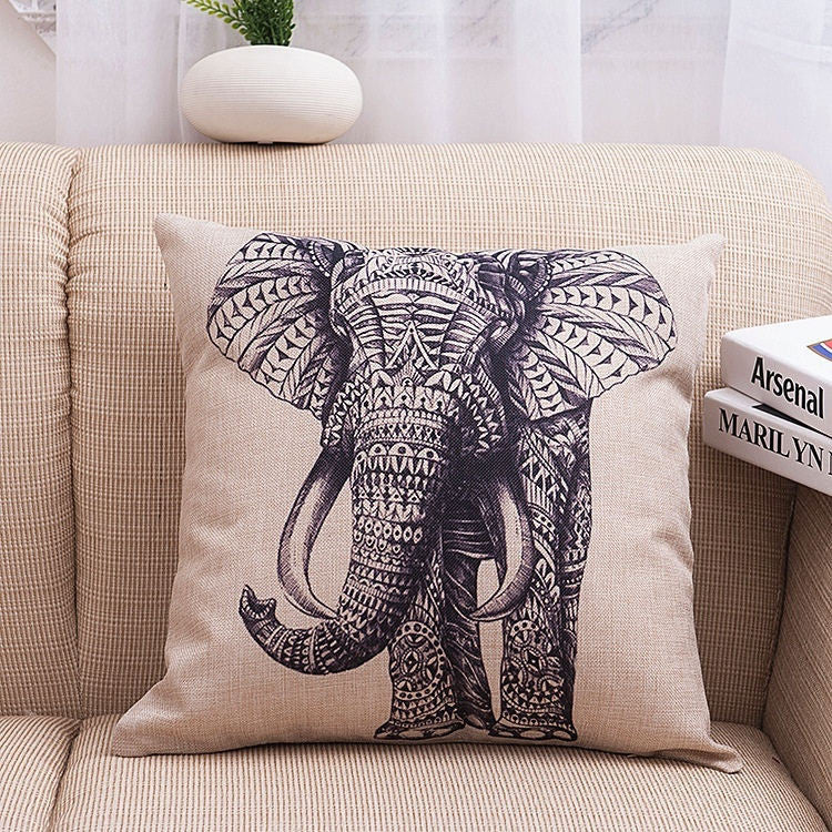 Online discount shop Australia - Elephant Cotton linen Pillow Case For office/bedroom/chair seat cushion 18x18 inches