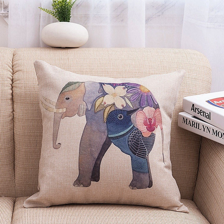 Online discount shop Australia - Elephant Cotton linen Pillow Case For office/bedroom/chair seat cushion 18x18 inches