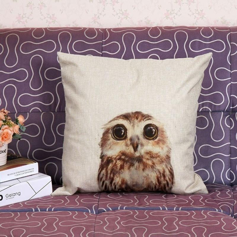 Wild Animal Decorative Cushion Cover 45x45CM (18x18IN) Elephant Owl Elk Square Throw Pillow Cover Cotton Linen Pillow Case