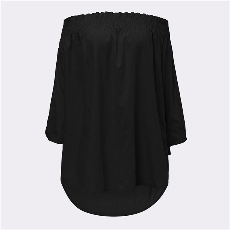 Off Shoulder Blouse Women Slash Neck 3/4 Sleeve Loose Shirts Casual Top Plus Size