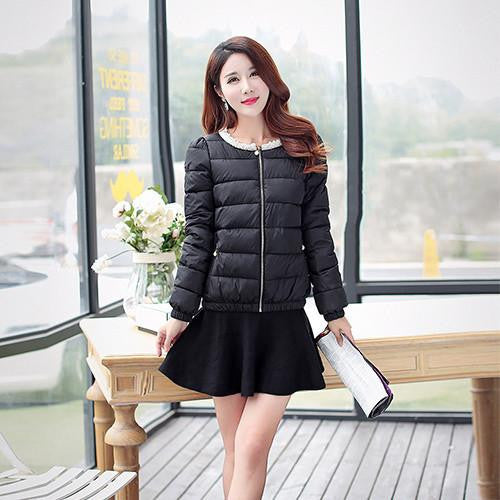 women jacket short thickening cotton-padded clothing parkas overcoat casual coat Pearl Plus size