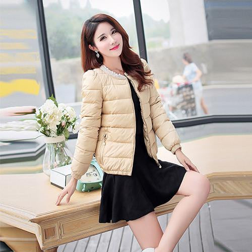 women jacket short thickening cotton-padded clothing parkas overcoat casual coat Pearl Plus size