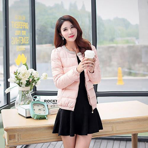 women jacket short thickening cotton-padded clothing parkas overcoat casual coat Pearl Plus size