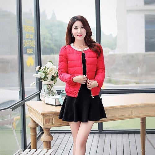 women jacket short thickening cotton-padded clothing parkas overcoat casual coat Pearl Plus size