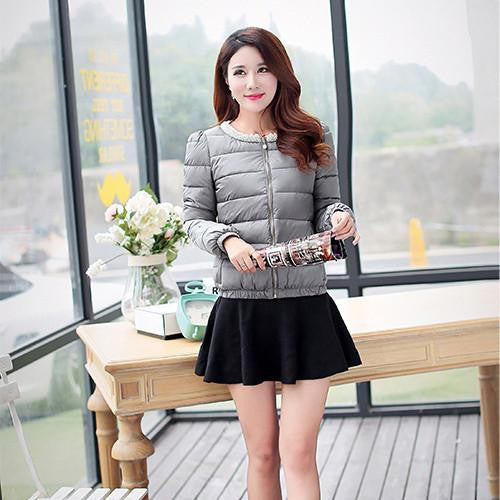 women jacket short thickening cotton-padded clothing parkas overcoat casual coat Pearl Plus size