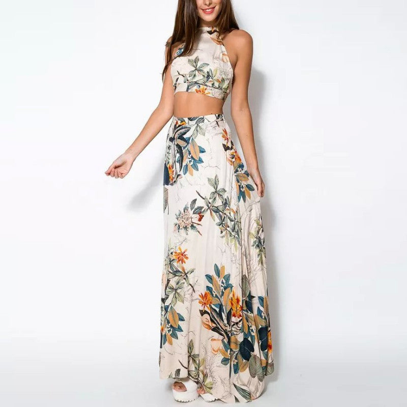 2 piece summer dress 2 Piece Set Party Beach Women Dresses Lady Summer Long Maxi Dress Fash