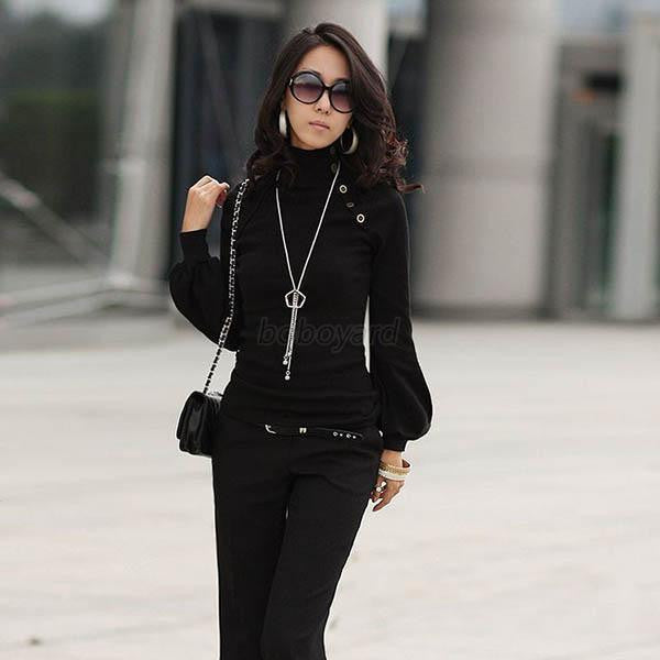 Women Casual Blouse Turtleneck Long Sleeve Tops