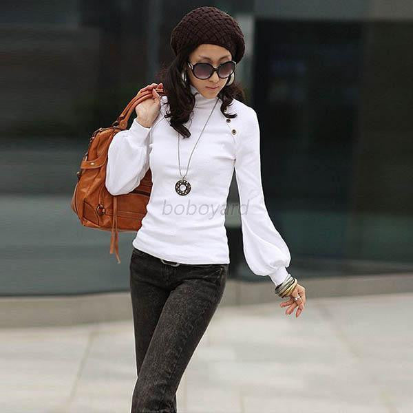 Women Casual Blouse Turtleneck Long Sleeve Tops