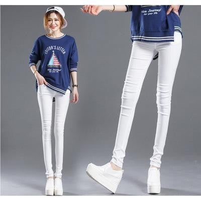 Women Pencil Pants Casual Elastic Waist Skinny Trousers Plus Size Black White Stretch Pants