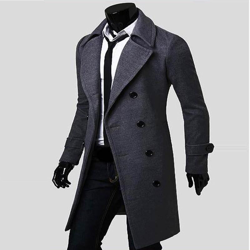 slim fit mens overcoat double breasted long trench coat men size m-3xl