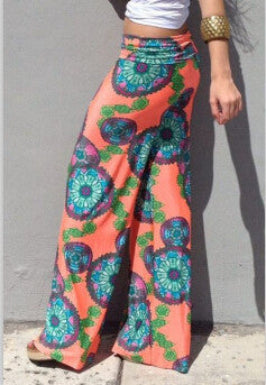 Summer Women Pants Casual High Waist Flare Wide Leg Long Pants Palazzo Trousers Floral Plus Size Classic Pant Preppy