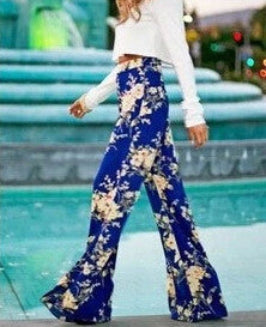 Summer Women Pants Casual High Waist Flare Wide Leg Long Pants Palazzo Trousers Floral Plus Size Classic Pant Preppy