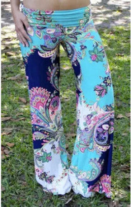 Summer Women Pants Casual High Waist Flare Wide Leg Long Pants Palazzo Trousers Floral Plus Size Classic Pant Preppy