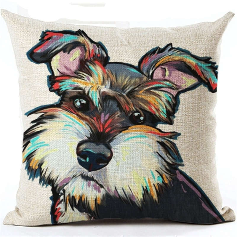 Pug Pop Dog Cushion Cover Decorative Throw Pillows Colorul French BullDog Watercolor Pattern Cotton Linen Cushion Bull Terrier