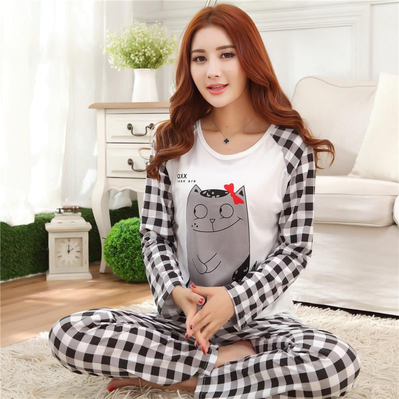 Women Pajama Sets Cartoon nightgown for women female girl O-Neck Long Sleeve Sleepwear