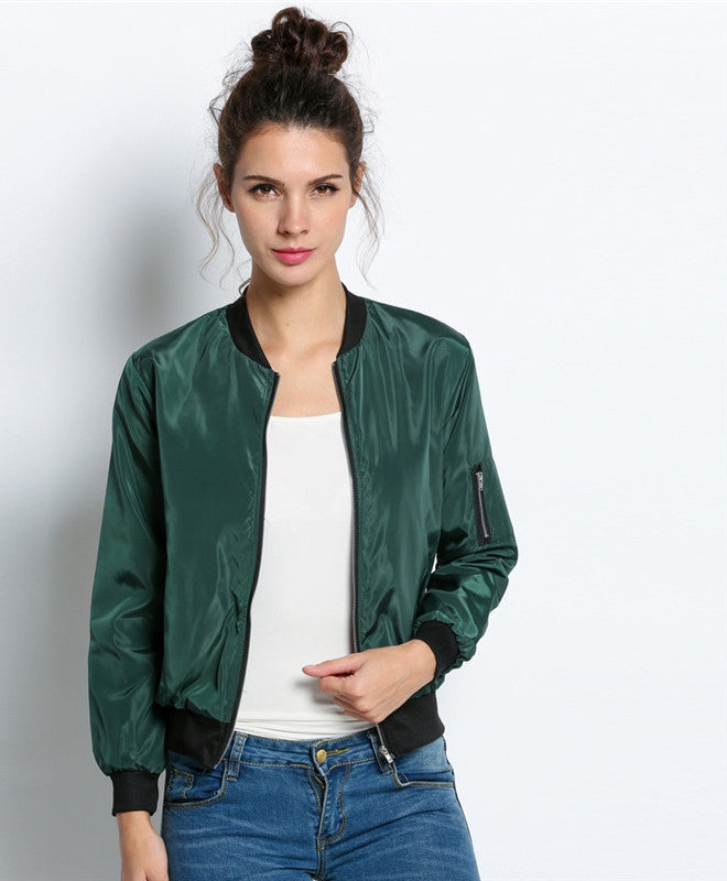 Online discount shop Australia - Fashion Bomber Jacket Women Long Sleeve Basic Coats Casual Thin Slim Outerwear Short MA1 Pilot Bomber Jackets