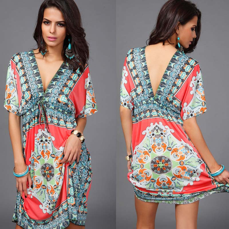 Online discount shop Australia - Boho Autumn Women Dress Sexy Loose Sundresses Deep V Ethnic Dashiki Print Tunic Beach Dresses Big Size 2XL Woman SunDress Robe
