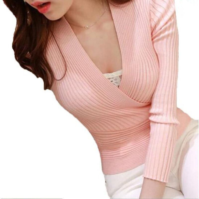 Victoria pullovers women cotton V button neck slim basic thin fashion slim sweaters