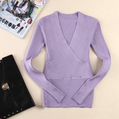 Victoria pullovers women cotton V button neck slim basic thin fashion slim sweaters