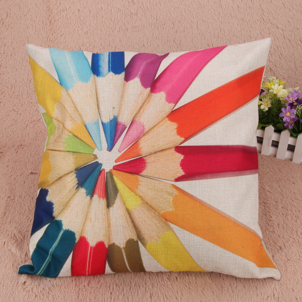 Online discount shop Australia - Fashion Natural Creative Pencil Pattern Cotton Pillow Cushion With Hidden Zip 45cm * 45cm * 1cm Home Textile