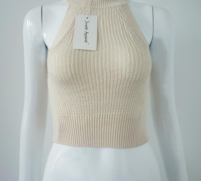 Online discount shop Australia - chic knitted halter bustier crop top Women  beach sexy white camis Off shoulder elastic tube tank tops knitwear