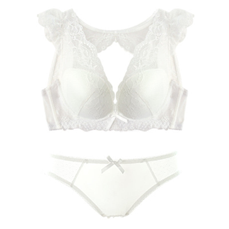 Online discount shop Australia - Hollow transparent lace sexy beauty shoulder lingerie gather wire free bra sets