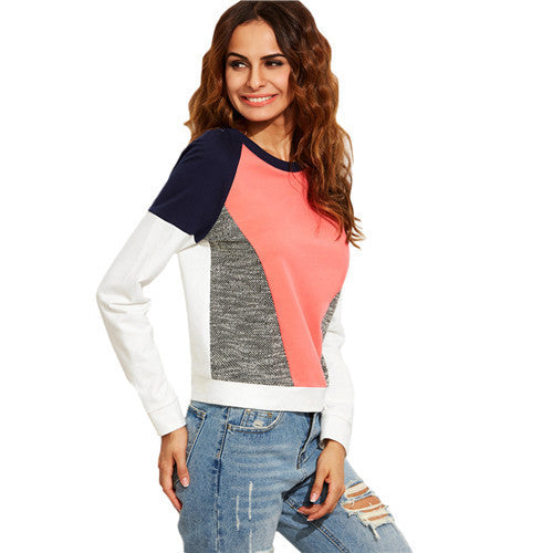 Online discount shop Australia - Casual Sweatshirts For Ladies New Arrival Womens Multicolor Round Neck Long Sleeve Color Block Sweatshirt