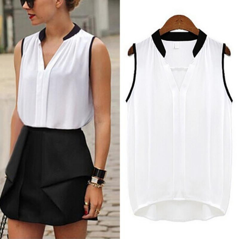 Women's Sleeveless Vest Casual Chiffon Business Loose Tops Blouse Tank Office Lady Type