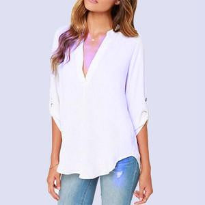 women clothes V-neck long-sleeved blouse wrinkled sleeve loose casual chiffon shirts women 7 colors