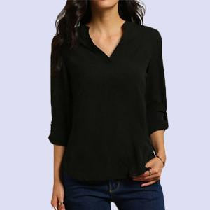 women clothes V-neck long-sleeved blouse wrinkled sleeve loose casual chiffon shirts women 7 colors