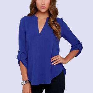 women clothes V-neck long-sleeved blouse wrinkled sleeve loose casual chiffon shirts women 7 colors