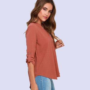 women clothes V-neck long-sleeved blouse wrinkled sleeve loose casual chiffon shirts women 7 colors