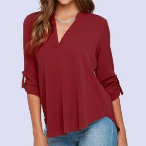 women clothes V-neck long-sleeved blouse wrinkled sleeve loose casual chiffon shirts women 7 colors