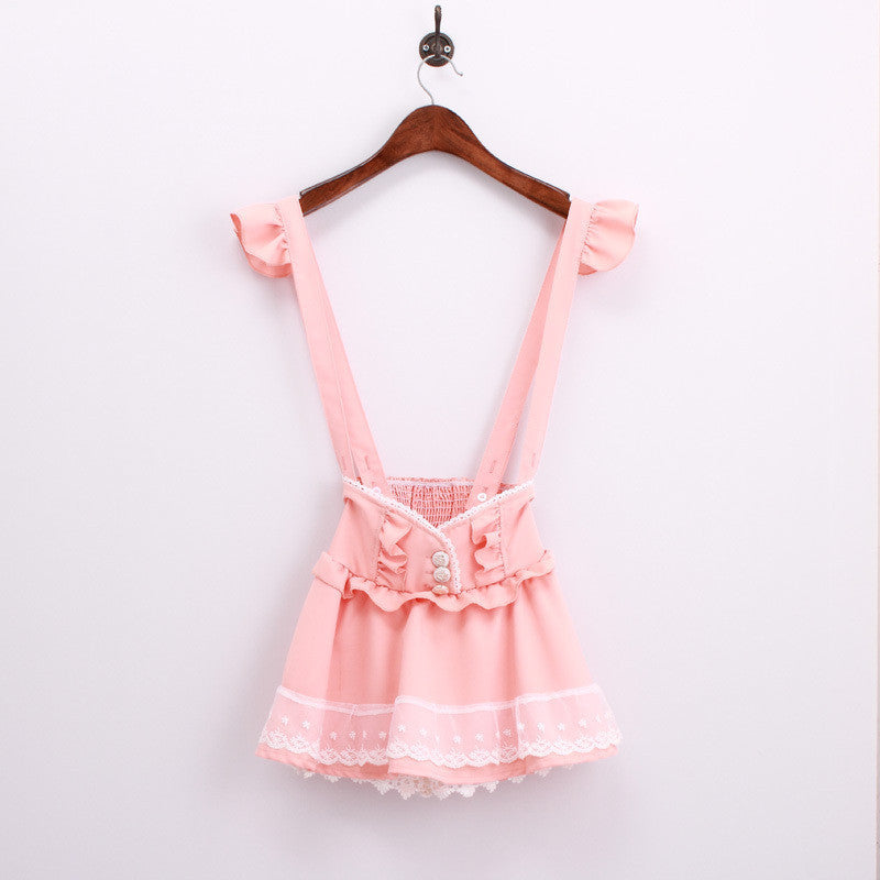Online discount shop Australia - High Waisted Skirt Cute Japanese Ruffle lace Suspender Skirt Detachable Strap Lolit Aymmy Bandage skirts
