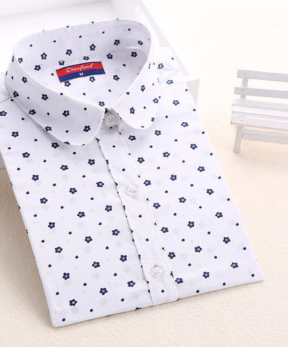 Cotton Women Vintage Shirts Turn Down Collar Shirt Long Sleeve Blouses Floral Women Tops