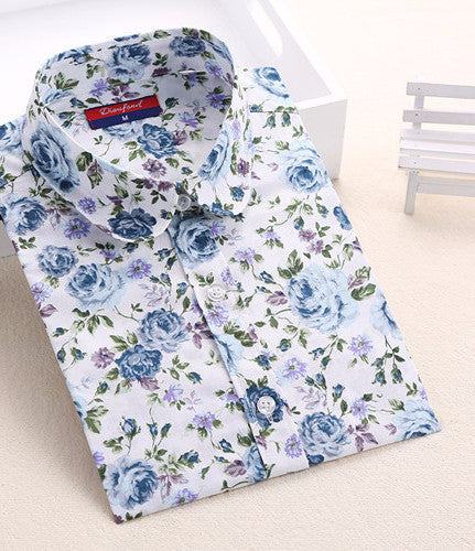 Cotton Women Vintage Shirts Turn Down Collar Shirt Long Sleeve Blouses Floral Women Tops