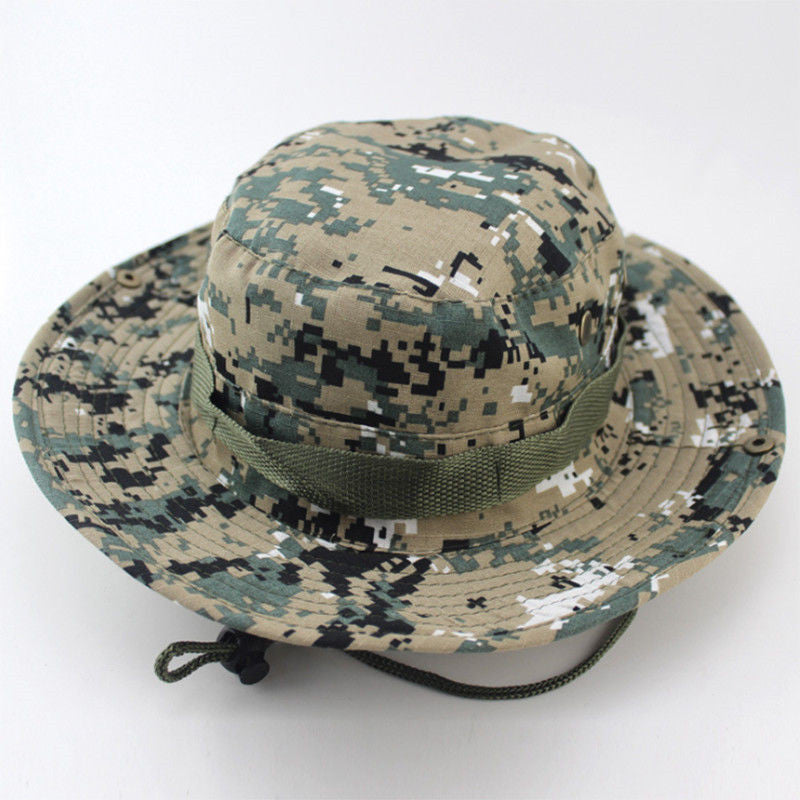 Online discount shop Australia - Camouflage Bucket Hats Wide Brim Sun Cap Ripstop Camo Fishing Hunting Hiking Men Safari Jungle with String Boonie Hat