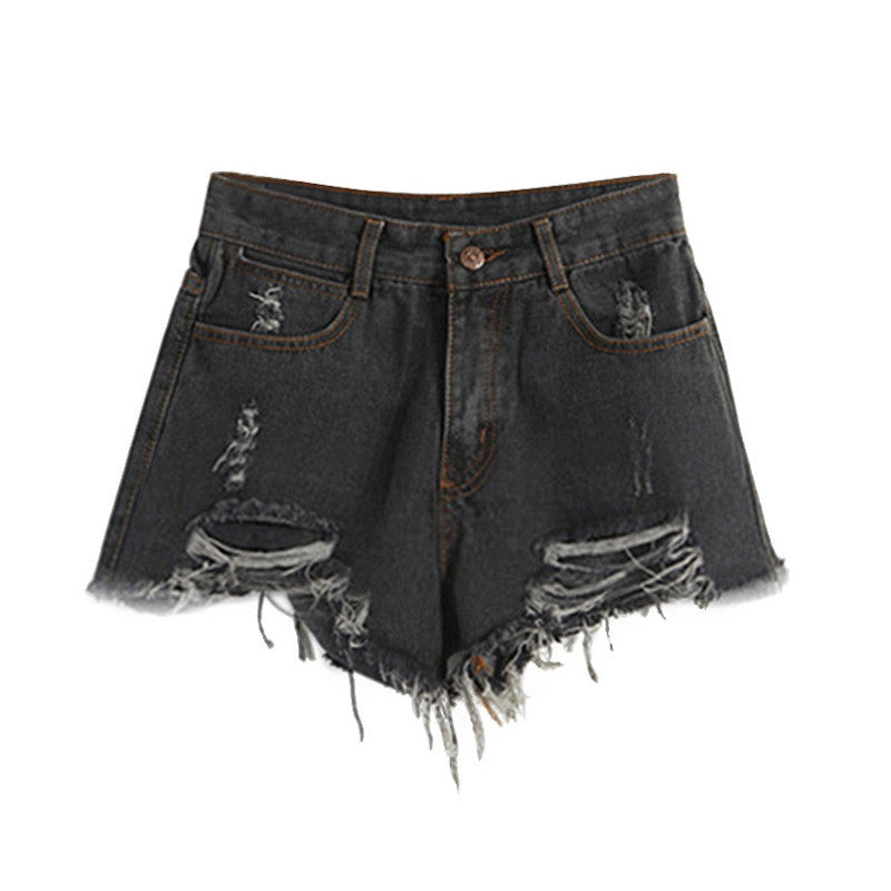 Online discount shop Australia - Female Blue High Waist Denim Shorts Women Worn Loose Hole Shorts