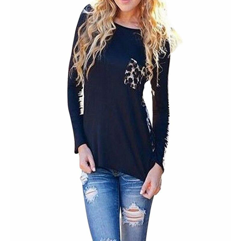 Women Blouses Plus Size Casual Blouse Tops Long Sleeve Leopard Patchwork Shirts