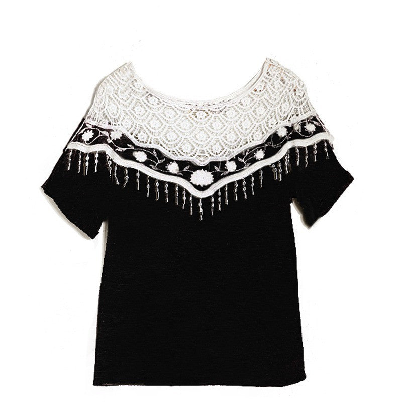 Plus Size S-5XL Cotton Shirt For Women Crochet Cape Lace Collar Batwing Sleeve Blouse Hollow Out Tops