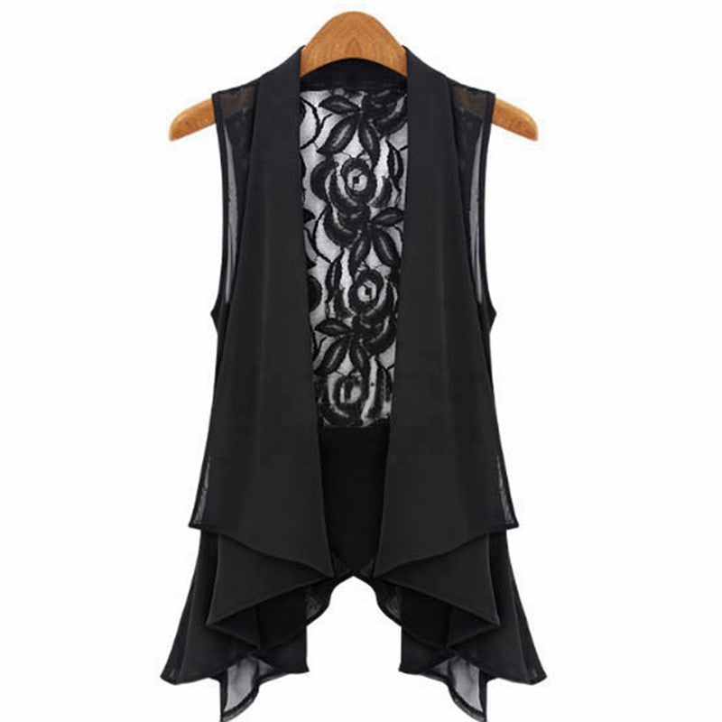 Style Women Casual Lace V-neck Floral Sleeveless Frill Top Chiffon Vintage Shirt Blouse Plus Size