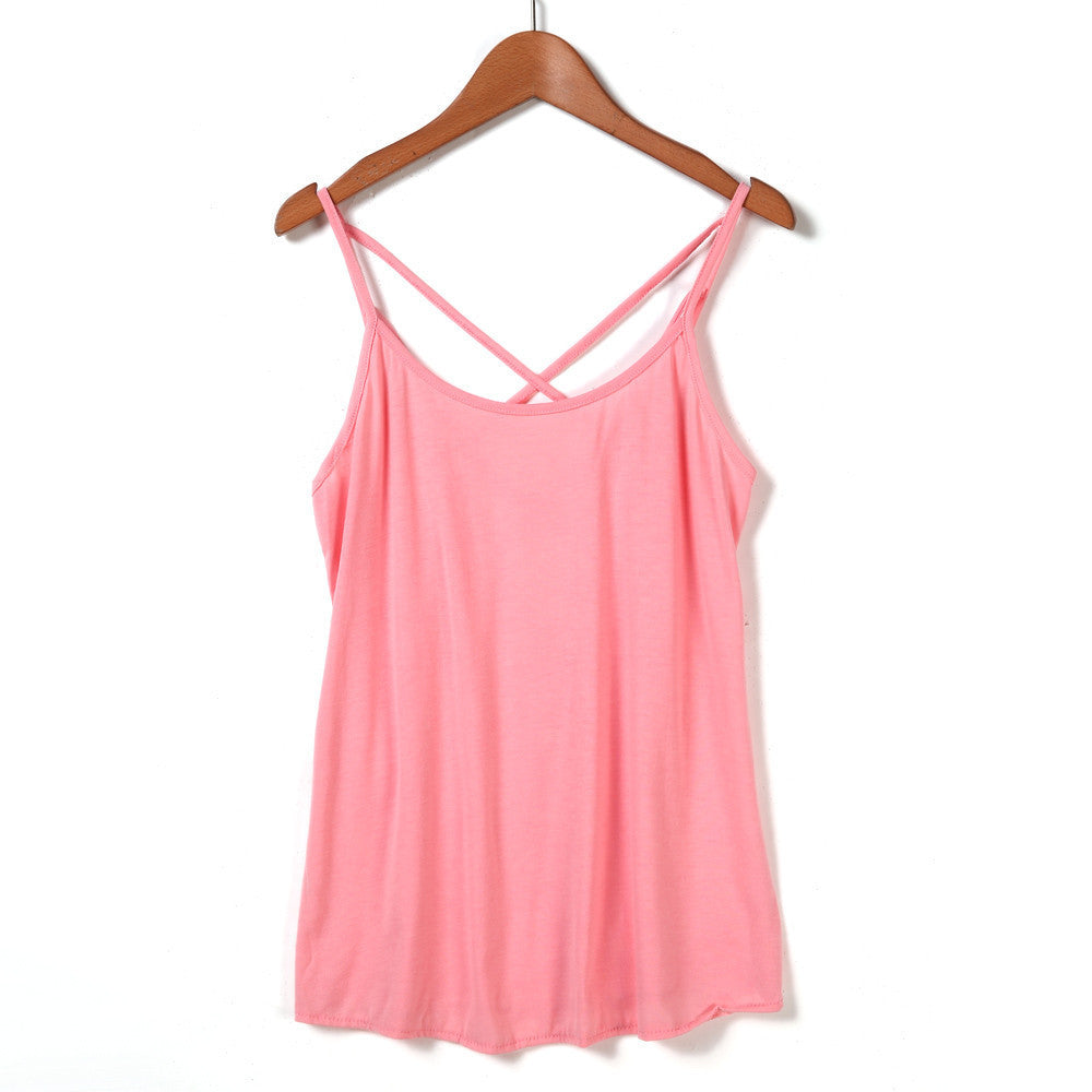 Online discount shop Australia - Fashion Women Sexy Strap Tank Tops Backless Vest Shirt Camis Solid Color Hollow Out Cage Vest Tank Tops
